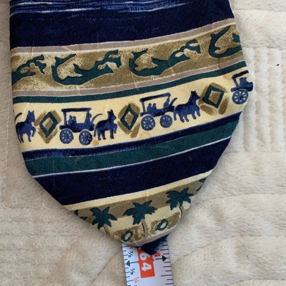 Silk Italian Nautical Themed Blue Tan Silk Tie - Picture 7 of 12